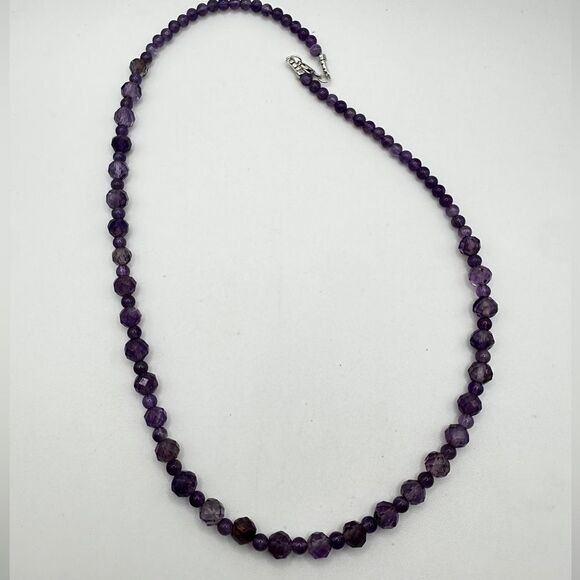20" Revived! All Amethyst beaded necklace with solid sterling silver hardware! - Picture 7 of 12